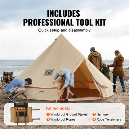 Canvas Bell-tält, 4 säsonger 4 m/13,12 ft jurttält, canvastält för camping med spisuttag, andningsbart tält rymmer upp till 6 personer, familjecamping utomhus jaktsällskap