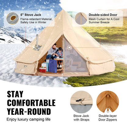 Canvas Bell Tent, 4 Seasons 5 m/16.4 ft Yurt Tent, Canvas Tent for Camping with Stove Jack, Breathable Tent Holds up to 8 People, Family Camping Outdoor Hunting Party