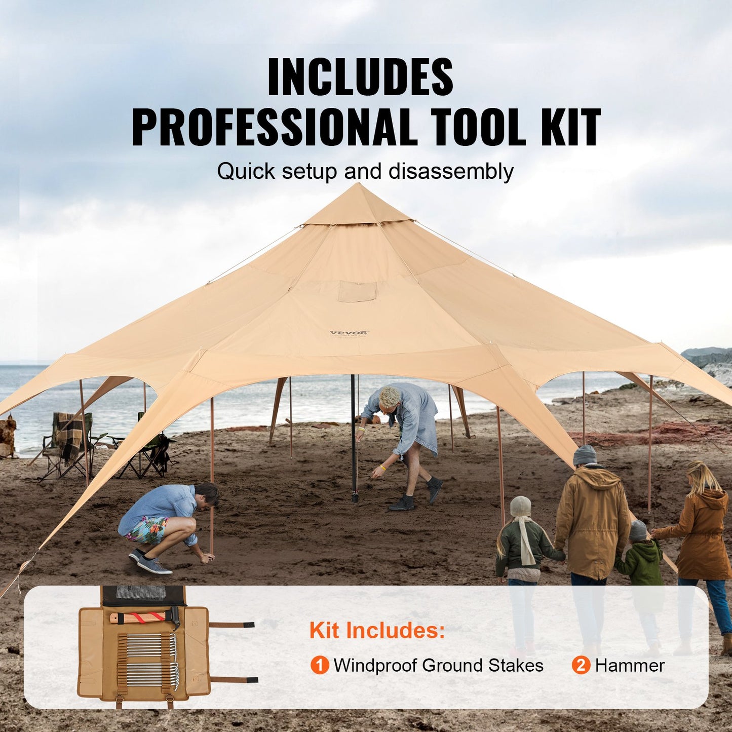 Canvas Tent, 4 Seasons 5 m/16.4 ft Bell Tent, Canvas Tent for Camping with Stove Jack, Breathable Yurt Tent for up to 8 People, Family Camping Outdoor Hunting Party