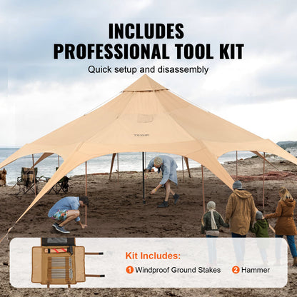 Canvas Tent, 4 Seasons 5 m/16.4 ft Bell Tent, Canvas Tent for Camping with Stove Jack, Breathable Yurt Tent for up to 8 People, Family Camping Outdoor Hunting Party