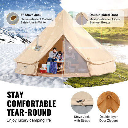 Canvas Bell Tent, 4 Seasons 7 m/22.97 ft Yurt Tent, Canvas Tent for Camping with Stove Jack, Breathable Tent Holds up to 12 People, Family Camping Outdoor Hunting Party
