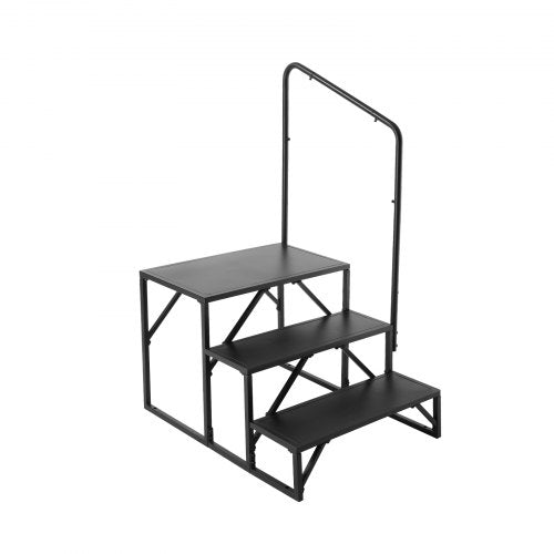 Husbilstrappa, 3-stegstrappa för husbilar, 199,6 kg lastkapacitet, förtjockat kolstål, med ledstång, halkfria steg för säker i- och urstigning, passar för husbil, släpvagn, husbilstrappa