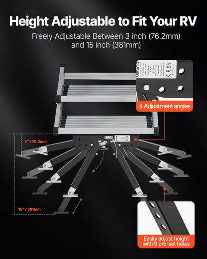 RV Step Stabilizer, Height Adjustable Step Stabilizer Kit, Camper Stair Stabilizers with Powder Coated Steel for 5th Wheels, Travel Trailers and Motorhomes, Adjustable from 76.2mm to 381mm
