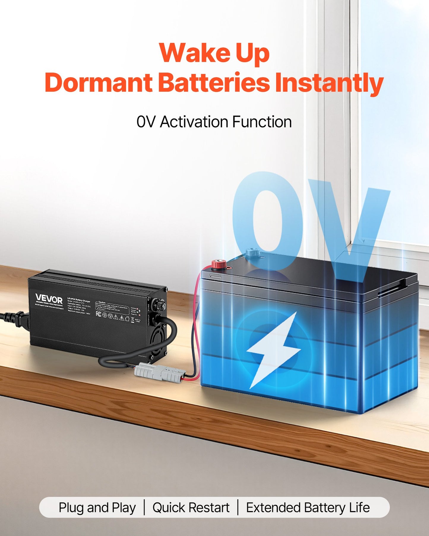 12V 10A litiumbatteriladdare, 14.6V, AC-DC LiFePO4 smart laddare, med Anderson-kontakt, LED-indikator, 0V-aktivering, för litium-LiFePO4-djupcykelladdningsbara batterier för båt, husbil