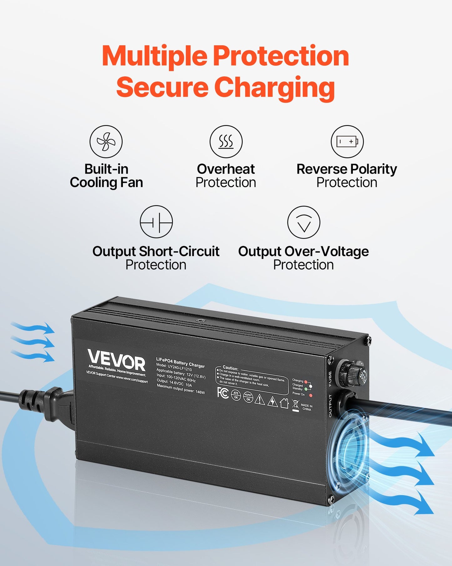 12V 10A litiumbatteriladdare, 14.6V, AC-DC LiFePO4 smart laddare, med Anderson-kontakt, LED-indikator, 0V-aktivering, för litium-LiFePO4-djupcykelladdningsbara batterier för båt, husbil