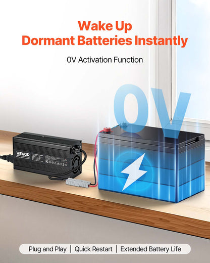 12V 20A litiumbatteriladdare, 14.6V, AC-DC LiFePO4 smart laddare, med Anderson-kontakt, LED-indikator, 0V-aktivering, för litium-LiFePO4-djupcykelladdningsbara batterier för båt, husbil