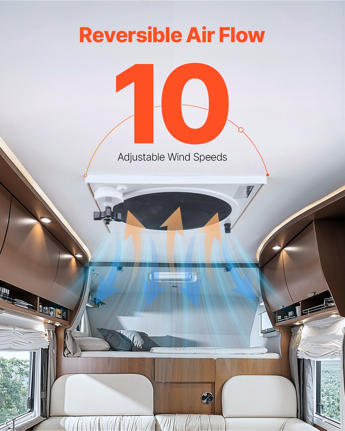 RV Vent Fan, 14 inch RV Roof Vent Fan 12V, Powerful 10-Speed Reversible Fan with Remote Control, Built-in Rain Cover, Power Top Lid,12 inch Fan Blade,Fits 14 x14 inch Roof Openings