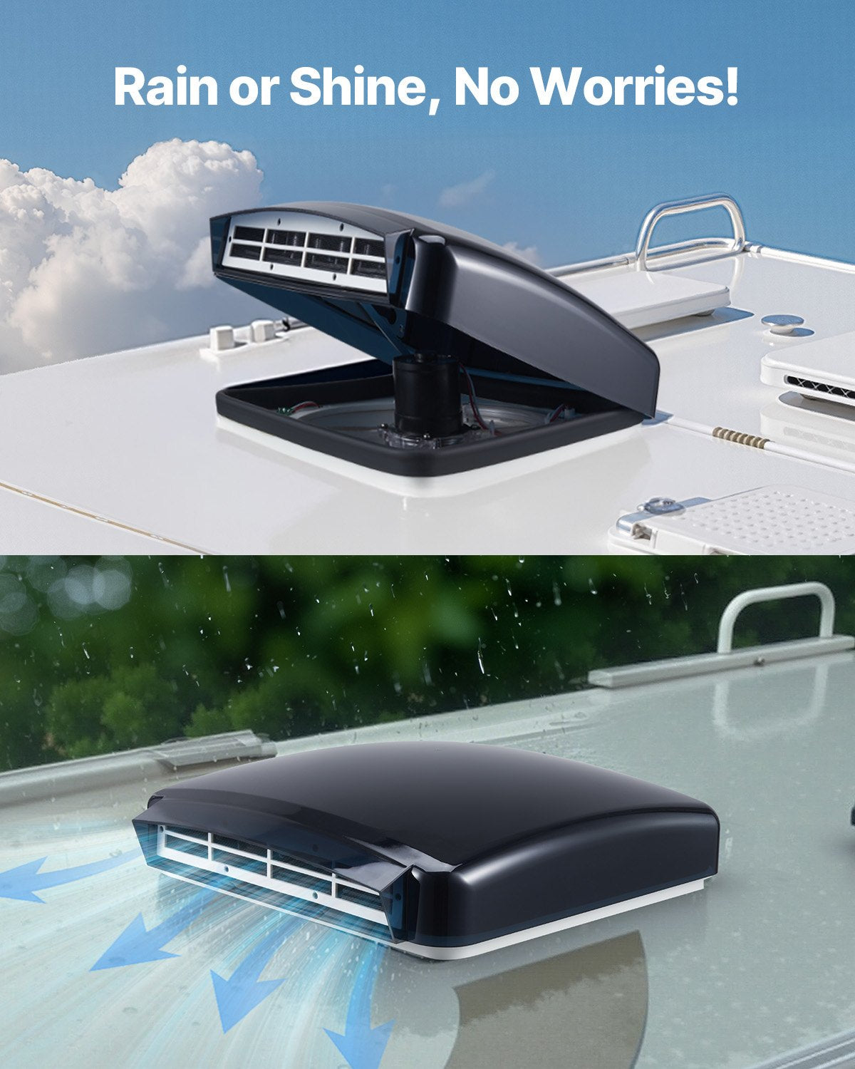 Husbilsfläkt, 14-tums takfläkt för husbil 12V, kraftfull 10-växlad reversibel fläkt med fjärrkontroll, inbyggt regnskydd, elektriskt lock, 12-tums fläktblad, passar 14 x 14-tums taköppningar