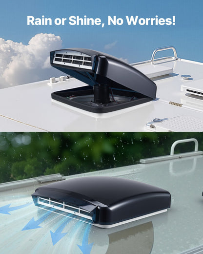 Husbilsfläkt, 14-tums takfläkt för husbil 12V, kraftfull 10-växlad reversibel fläkt med fjärrkontroll, inbyggt regnskydd, elektriskt lock, 12-tums fläktblad, passar 14 x 14-tums taköppningar