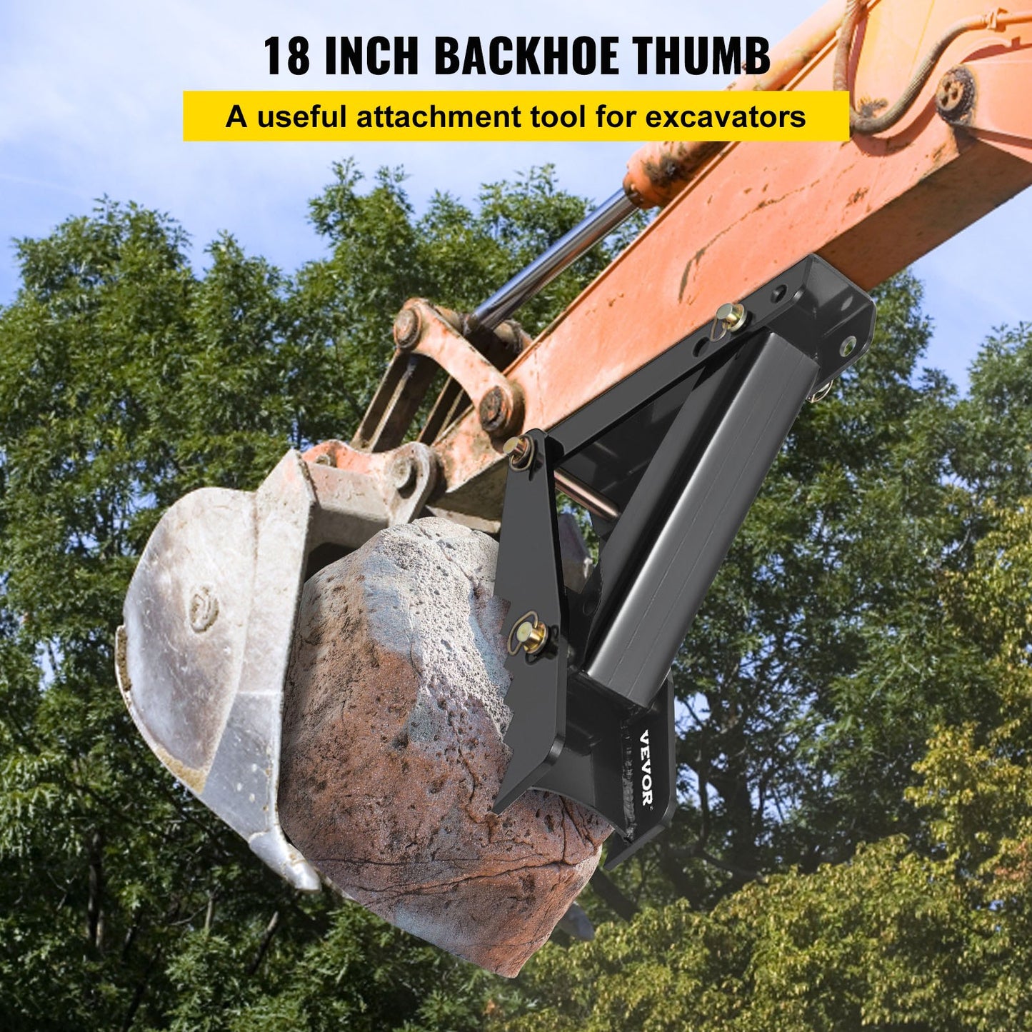 18\" Backhoe Thumb, 1/2\" Teeth Thickness Heavy Duty Excavator Thumb, Black Steel Weld On Thumb Attachments with 12mm Bolt-On Design Adjustable Mechanical Thumb for Backhoe/Excavator