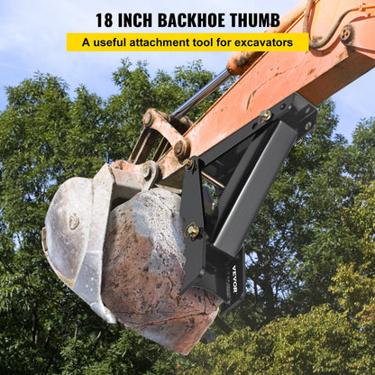 18\" Backhoe Thumb, 1/2\" Teeth Thickness Heavy Duty Excavator Thumb, Black Steel Weld On Thumb Attachments with 12mm Bolt-On Design Adjustable Mechanical Thumb for Backhoe/Excavator