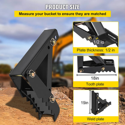 18\" Backhoe Thumb, 1/2\" Teeth Thickness Heavy Duty Excavator Thumb, Black Steel Weld On Thumb Attachments with 12mm Bolt-On Design Adjustable Mechanical Thumb for Backhoe/Excavator