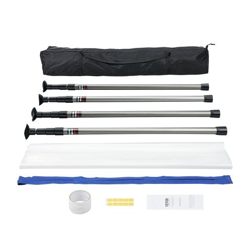 Dust Barrier Poles, 304.8 cm Barrier Poles, Dust Barrier System with 4 Telescoping Poles, Magnetic Zipper, Carry Bag and 999.7x399.9 cm Plastic Film, for Interior Decoration, Painting