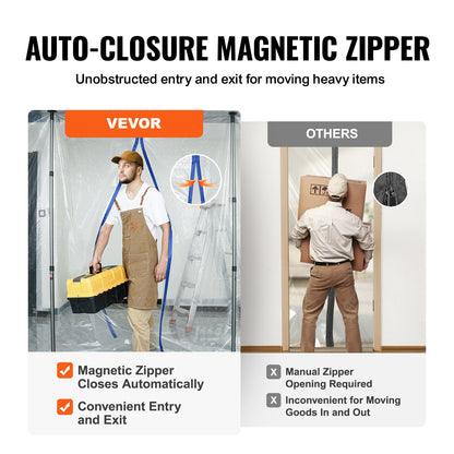 Dust Barrier Poles, 304.8 cm Barrier Poles, Dust Barrier System with 4 Telescoping Poles, Magnetic Zipper, Carry Bag and 999.7x399.9 cm Plastic Film, for Interior Decoration, Painting