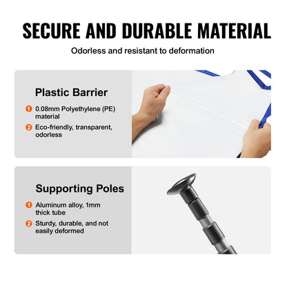 Dust Barrier Poles, 304.8 cm Barrier Poles, Dust Barrier System with 4 Telescoping Poles, Magnetic Zipper, Carry Bag and 999.7x399.9 cm Plastic Film, for Interior Decoration, Painting