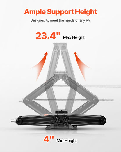 6500 lbs RV Scissor Jacks, 4-23.4 in RV Stabilizer Leveling Scissor Jacks, Set of 2, Heavy Duty Stabilizer Jack with Crank Handle, Socket and Bubble Levels, Not Easily Bent or Deformed
