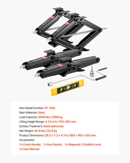 5000 lbs saxdomkrafter för husbilar, 4-23,4 tum saxdomkrafter för husbilsstabilisator, set om 4, kraftig stabilisatordomkraft med vev, hylsa och vattenpass, böjs eller deformeras inte lätt