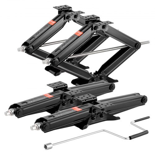9000 lbs RV Scissor Jacks, 4-23.4 in RV Stabilizer Leveling Scissor Jacks, Set of 4, Heavy Duty Stabilizer Jack with Crank Handle, Socket and Bubble Levels, Not Easily Bent or Deformed