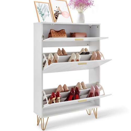 Shoe Cabinet with 3 Flip Drawers, Shoe Storage Cabinet for Entryway, Free Standing Shoe Storage Organizer for Heels, Boots, Slippers in Hallway, Living Room