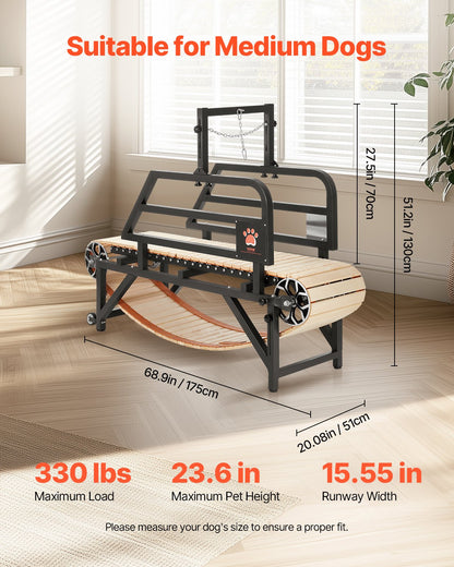 Löpband för medelstora hundar, viktkapacitet 145 kg, löpband för hundar med justerbara ramper, 40 cm löpbana för hundpacer, löpband för husdjur för inomhus- och utomhusträning