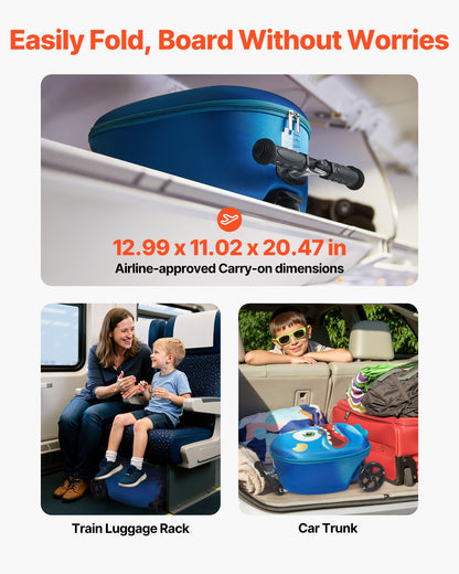 Ride-on Luggage, 20 L Capacity, 20 Inches Kids Scooter Suitcase with Flash PU Wheels, Adjustable Handle & TPR Non-Slip Grip, Foldable & Lightweight Scooter Luggage for Kids Aged 5+, Blue