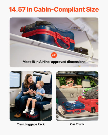 Åkväska, 26 liters kapacitet, 18 tums dragväska med hjul för småbarn, justerbar axelrem, lätt barnväska för pojkar och flickor från 3 år, blå och vit