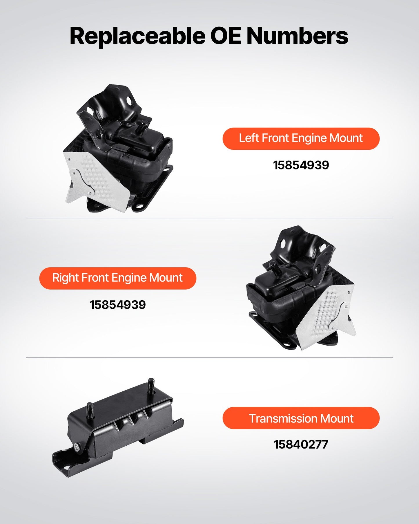 Motor- och växellådans monteringssats, 3-pack, kompatibel med 2007–2013 Chevrolet Silverado 1500 5.3L V8, ersätter OE# A5365, A5365, A2638, Secure Support
