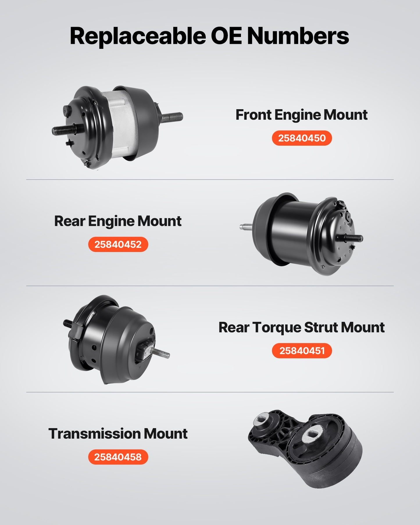 Motor- och växellådans monteringssats, 4-pack, kompatibel med 2009–2017 Chevrolet Traverse 3.6L V6, ersätter OE# A5548HY, A5549HY, A5458HY, A5444, säkert stöd