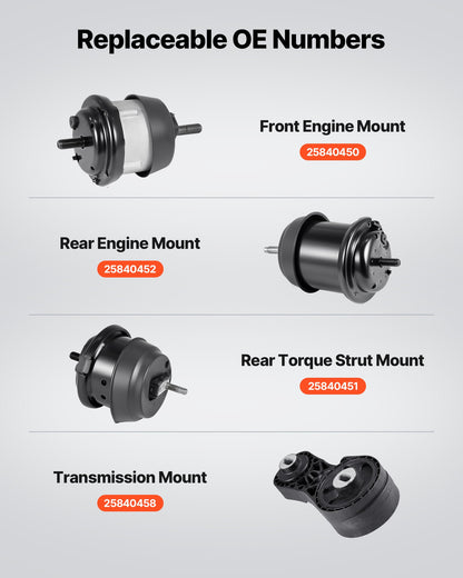 Motor- och växellådans monteringssats, 4-pack, kompatibel med 2009–2017 Chevrolet Traverse 3.6L V6, ersätter OE# A5548HY, A5549HY, A5458HY, A5444, säkert stöd