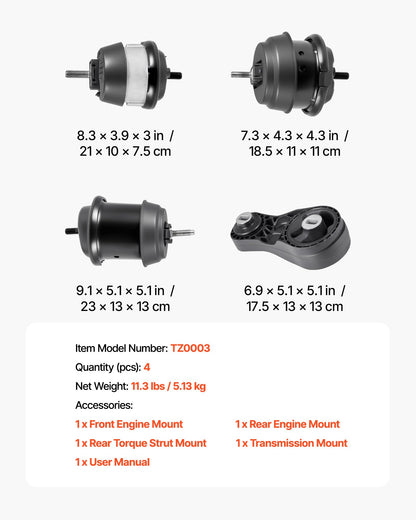 Motor- och växellådans monteringssats, 4-pack, kompatibel med 2009–2017 Chevrolet Traverse 3.6L V6, ersätter OE# A5548HY, A5549HY, A5458HY, A5444, säkert stöd