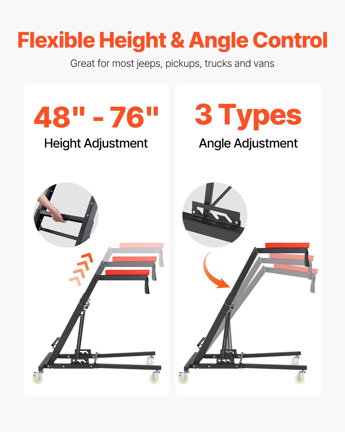 Automotive Topside Creeper, with Adjustable Height 1219-1930 mm, 400 LBS Capacity High Creeper, 4 Swivel Caster Wheels, Heavy Duty Creeper for Auto Repair and Maintenance