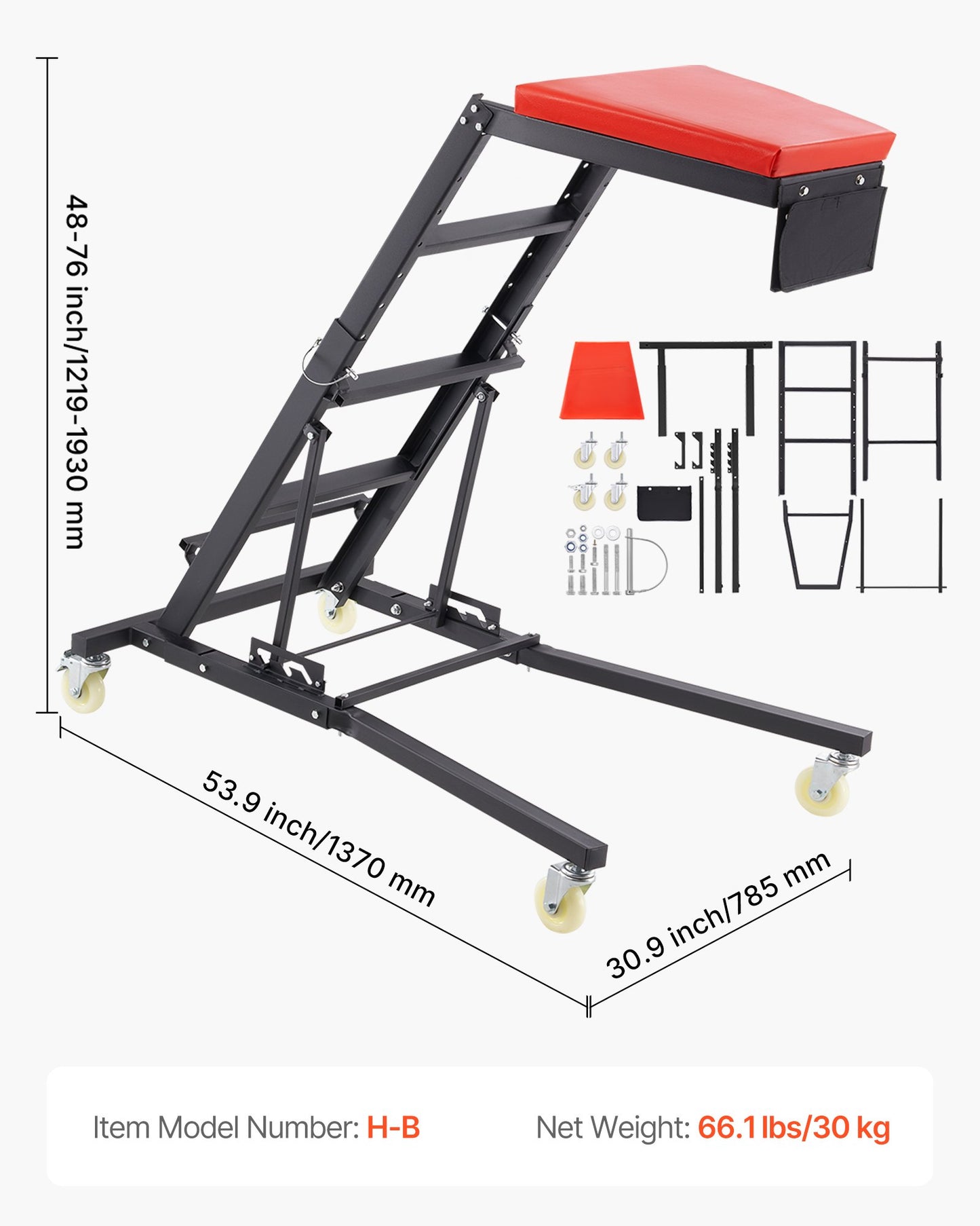 Automotive Topside Creeper, with Adjustable Height 1219-1930 mm, 400 LBS Capacity High Creeper, 4 Swivel Caster Wheels, Heavy Duty Creeper for Auto Repair and Maintenance