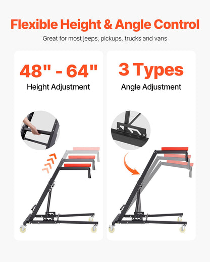 Automotive Top Creeper, Engine Creeper 42.5"-64.8", 400 LBS Capacity High Top Creeper, 4 Swivel Caster Wheels, Padded Deck, Creeper for Home Garage, Workshop Repair Maintenance