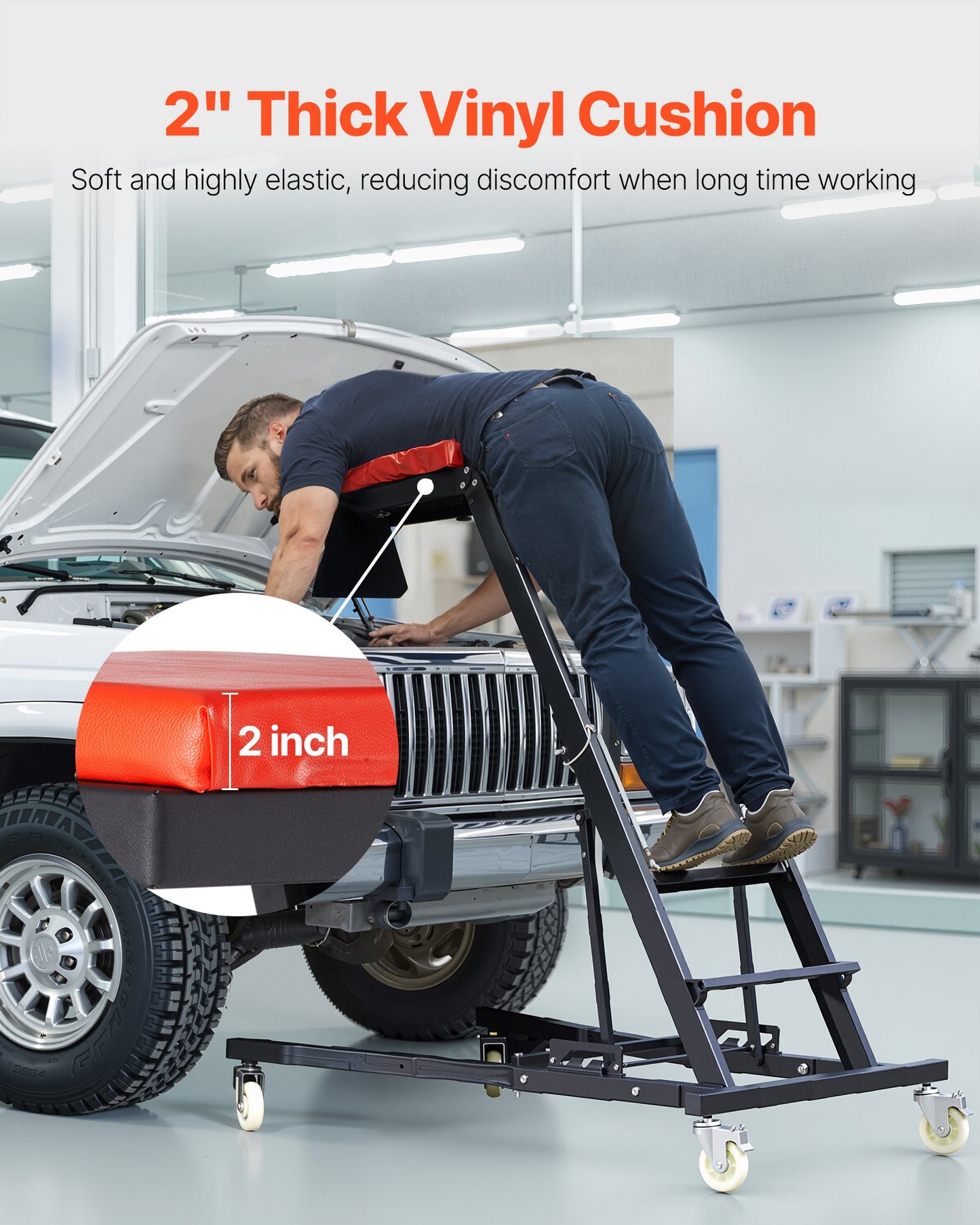 Automotive Top Creeper, Engine Creeper 42.5"-64.8", 400 LBS Capacity High Top Creeper, 4 Swivel Caster Wheels, Padded Deck, Creeper for Home Garage, Workshop Repair Maintenance