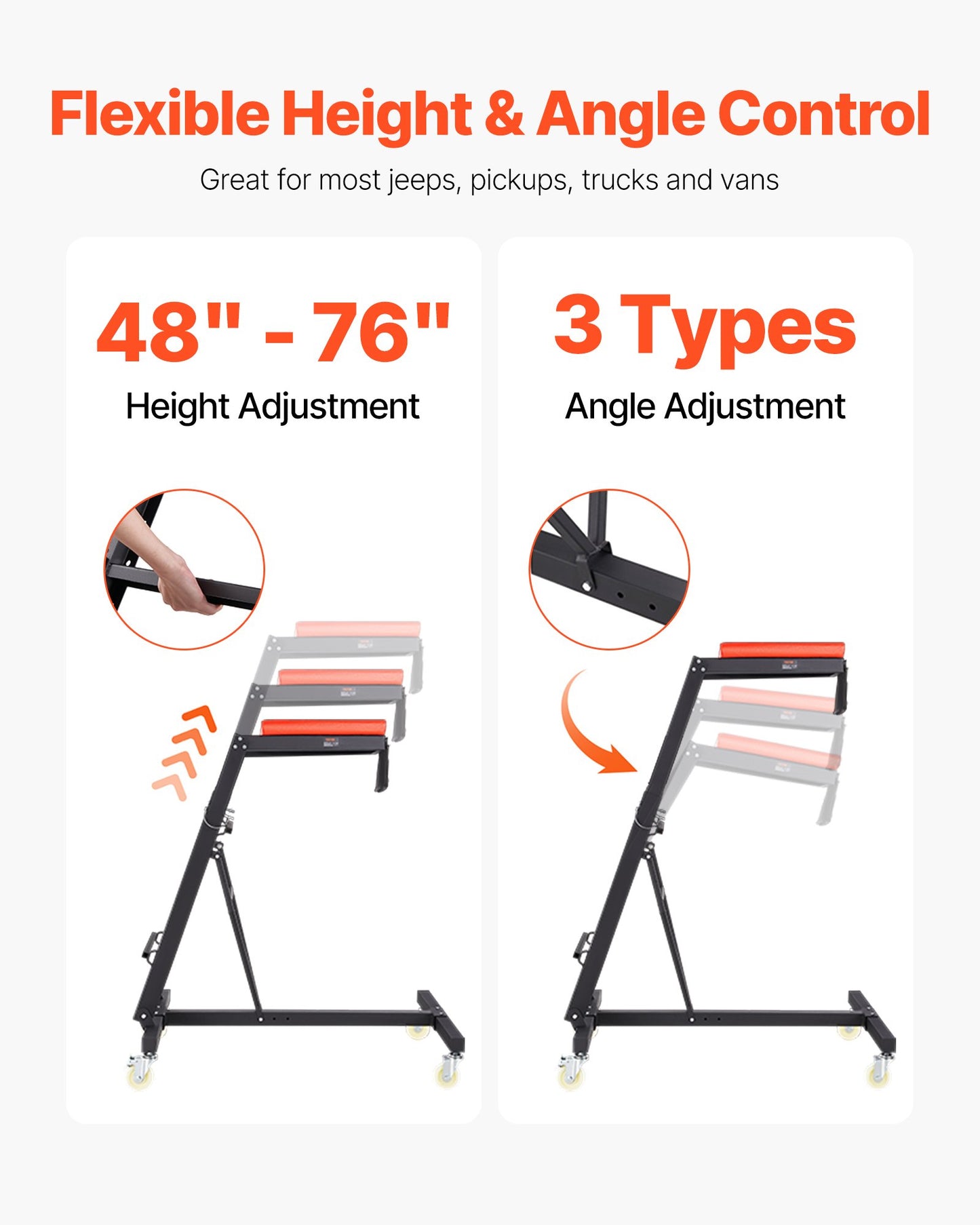Automotive Creeper, with Adjustable Height 49.6" to 75.6", 400 LBS Capacity High Creeper, 4 Swivel Caster Wheels, Heavy Duty Creeper for Auto Repair and Maintenance