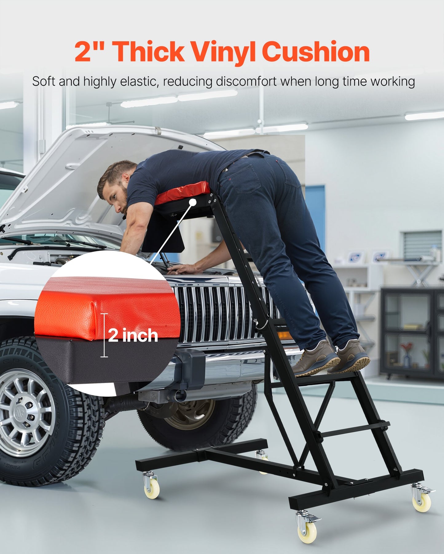 Automotive Creeper, with Adjustable Height 49.6" to 75.6", 400 LBS Capacity High Creeper, 4 Swivel Caster Wheels, Heavy Duty Creeper for Auto Repair and Maintenance