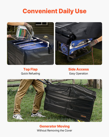 Generator Cover, 865 x 660 x 535 mm Waterproof Universal Generator Cover for Most Generators 3500-12000 Watt, Portable Generator Running Cover with Heavy Duty Thicken 420D Oxford Fabric, Black