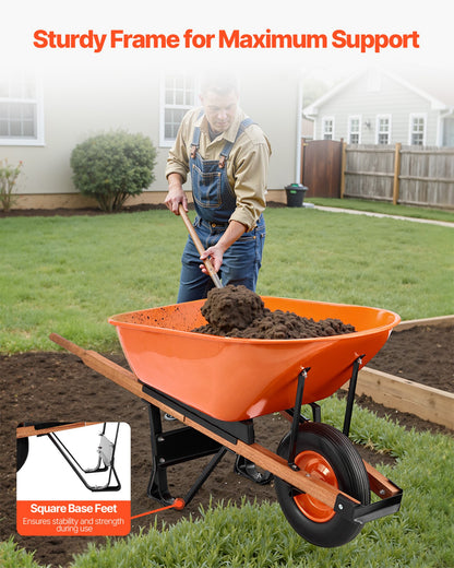 Wheelbarrow Cart, 6 Cu. Ft. Load & 330 lbs Capacity, One Wheel Garden Dump Cart Wheel Barrow with Metal Handle & 16" Wide Track Wheels, Easy Loading Utility Yard Cart & Wagons for Lawn Farm