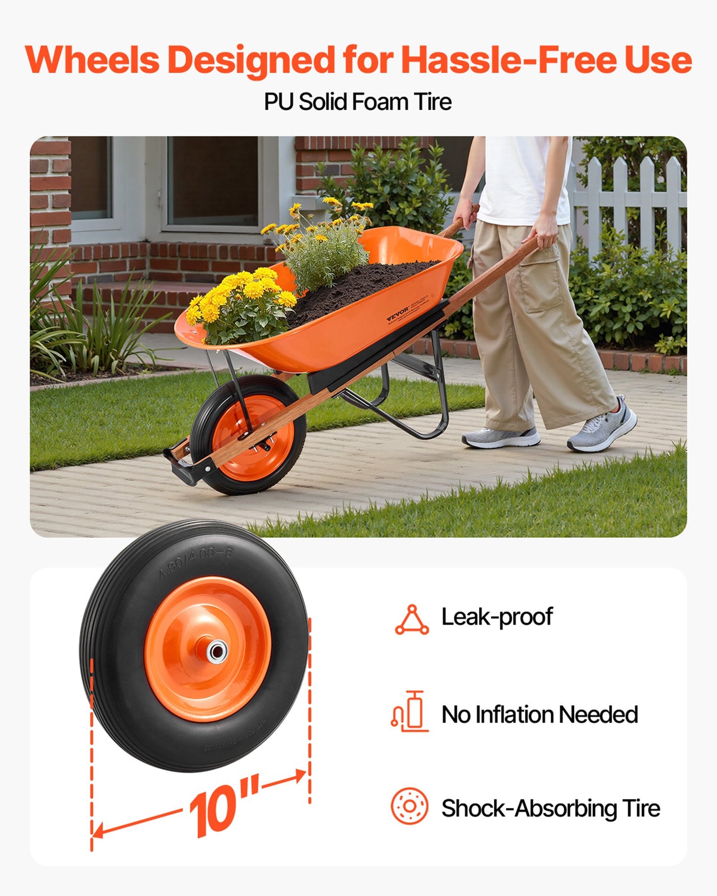 Skottkärra, 1,3 kubikfot last och 147 kg kapacitet, trädgårdsvagn med ett hjul, trädgårdsvagn med metallhandtag och 40 cm breda spårvidd, enkel lastning av gårdsvagnar och vagnar för gräsmatta