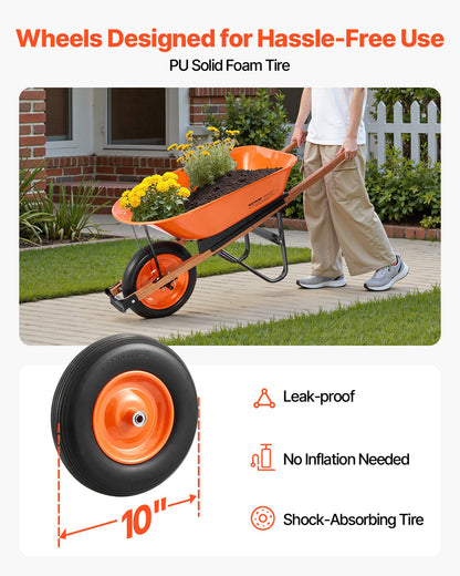 Skottkärra, 1,3 kubikfot last och 147 kg kapacitet, trädgårdsvagn med ett hjul, trädgårdsvagn med metallhandtag och 40 cm breda spårvidd, enkel lastning av gårdsvagnar och vagnar för gräsmatta