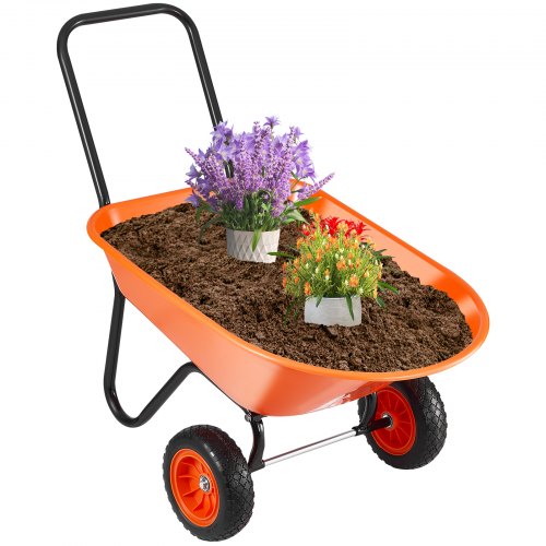 Wheelbarrow Cart, 5 Cu. Ft. Load & 397 lbs Capacity, 2 Wheels Garden Dump Cart, Garden Wagon with Handle & 10" Wide Track Wheels, Easy Loading Utility Yard Cart & Wagons for Outdoor Lawn Yard