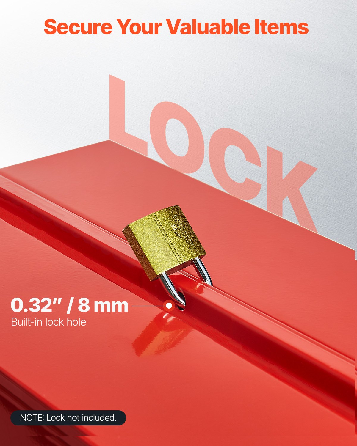 Metal Tool Box, 14-inch, 2-Tier 3-Tray Portable Folding Tool Chest Organizer with Handle & Lock Hole, Powder Coated Steel, Cantilever Toolbox for Household Factory Warehouse Repair Shop, Red