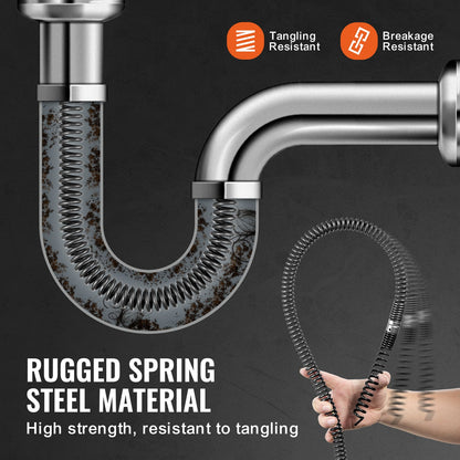 Sectional Drain Cleaning Cable 66FT/20.1 m x 5/8In/1.6 cm & 7 Cutters for 0.8"-3.9"/2-10 cm Pipes