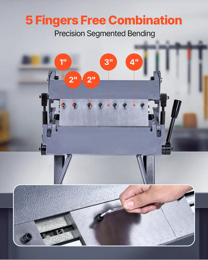 Låd- och pannbroms, 305 mm/12 tum plåtbockningsbroms, 20-gauge kolstålskapacitet, 0-135 graders justerbar, metallbockningsmaskin med 5 fingrar, kraftig aluminiumvikmaskin för exakt bockning