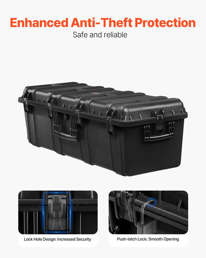 5.5 Cu.ft Weatherproof Hard Case, Large Capacity Waterproof Hard Case with 3 Handles, IP67 Waterproof Protective Case with 6 Clips, 6 Padlock Holes, and Foam Inserted for Large Equipment, Black