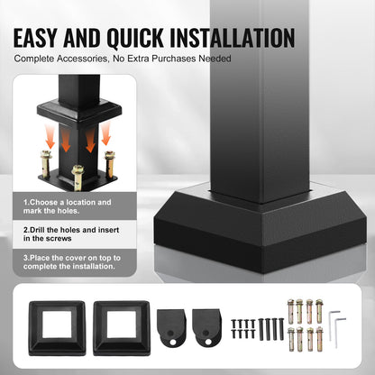 Outdoor Handrails for Steps, 4-5 Step Stair Rail Kit, Black Square Tube with Horizontal Bar, Carbon Steel Support Rails for Seniors, Concrete & Deck Stairs, Easy Installation