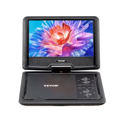 Portable DVD Player, 10.1 inch HD Swivel Display Screen, 4 Hours Built-in Rechargeable Battery, Dual Speakers, Support Sync TV/USB/SD Card/CD/DVD, Car Charger, AC Power Adapter, Remote Control