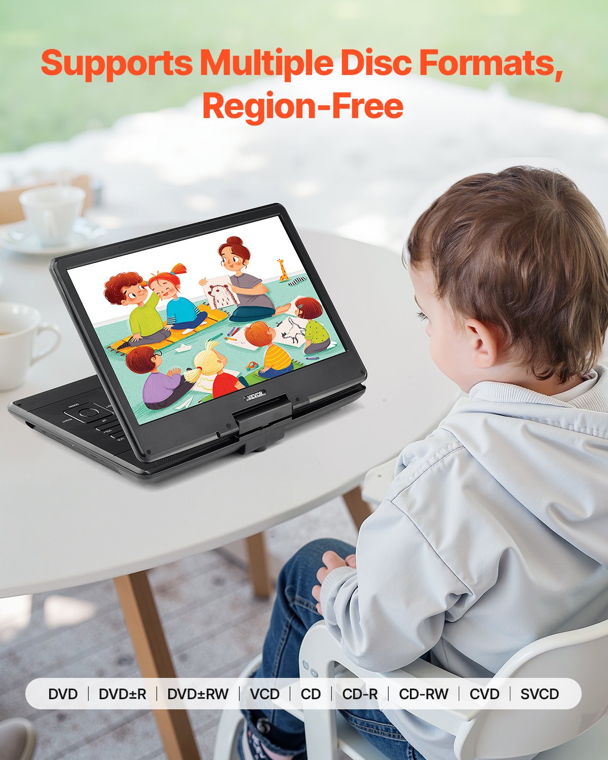 Portable DVD Player, 14 inch HD Swivel Display Screen, 4.5-5 Hours Built-in Rechargeable Battery, Dual Speakers, Support Sync TV/USB/SD Card/CD/DVD, Car Charger, AC Power Adapter, Remote Control