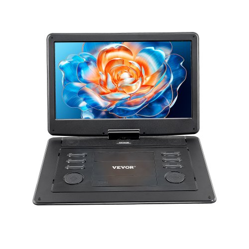 Portable DVD Player, 15.6 inch HD Swivel Display Screen, 4.5-5 H Built-in Rechargeable Battery, Dual Speakers, Support Sync TV/USB/SD Card/CD/DVD, Car Charger, AC Power Adapter, Remote Control