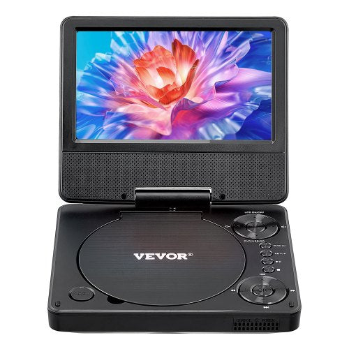 Portable DVD Player, 7 inch HD Swivel Display Screen, 4 Hours Built-in Rechargeable Battery, Dual Speakers, Support Sync TV/USB/SD Card/CD/DVD, Car Charger, AC Power Adapter, Remote Control